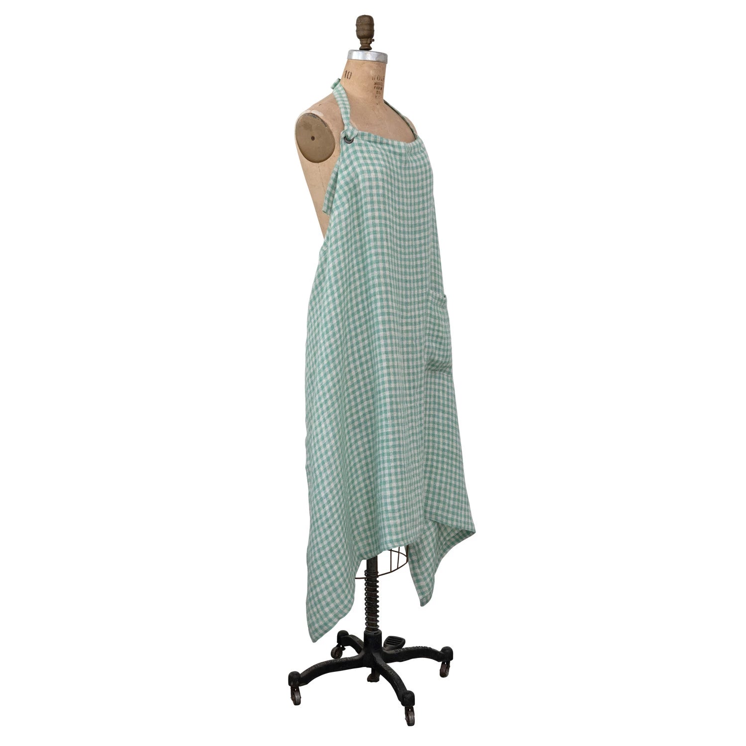 Aqua Gingham Linen Apron