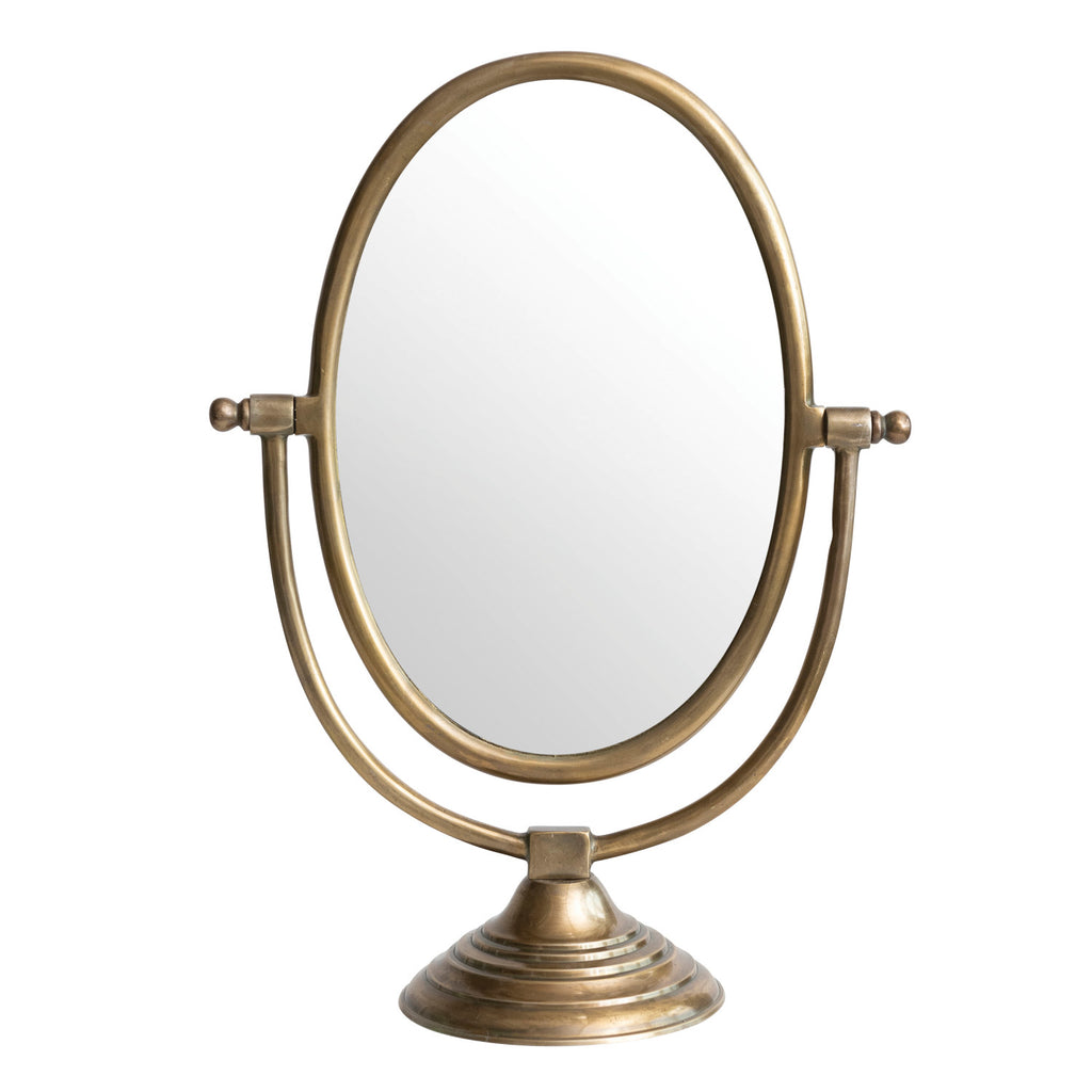 Antique Brass Framed Mirror on Stand
