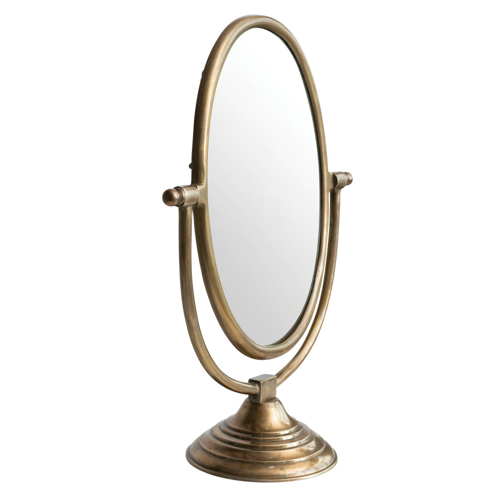 Antique Brass Framed Mirror on Stand