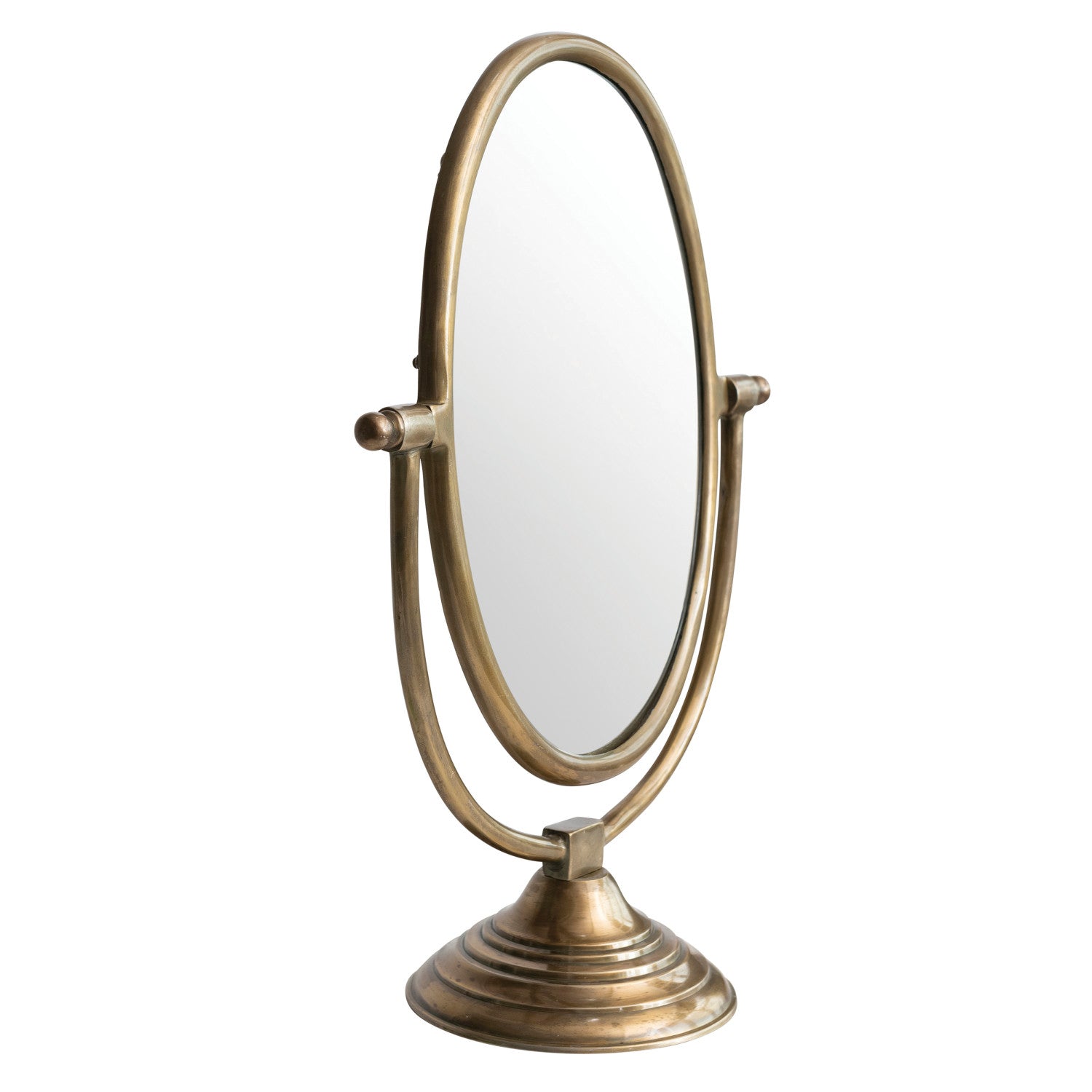 Antique Brass Framed Mirror on Stand