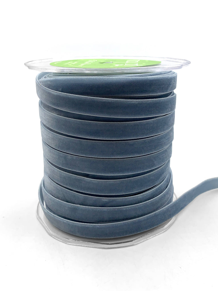 Blue Grey Velvet Ribbon Spool