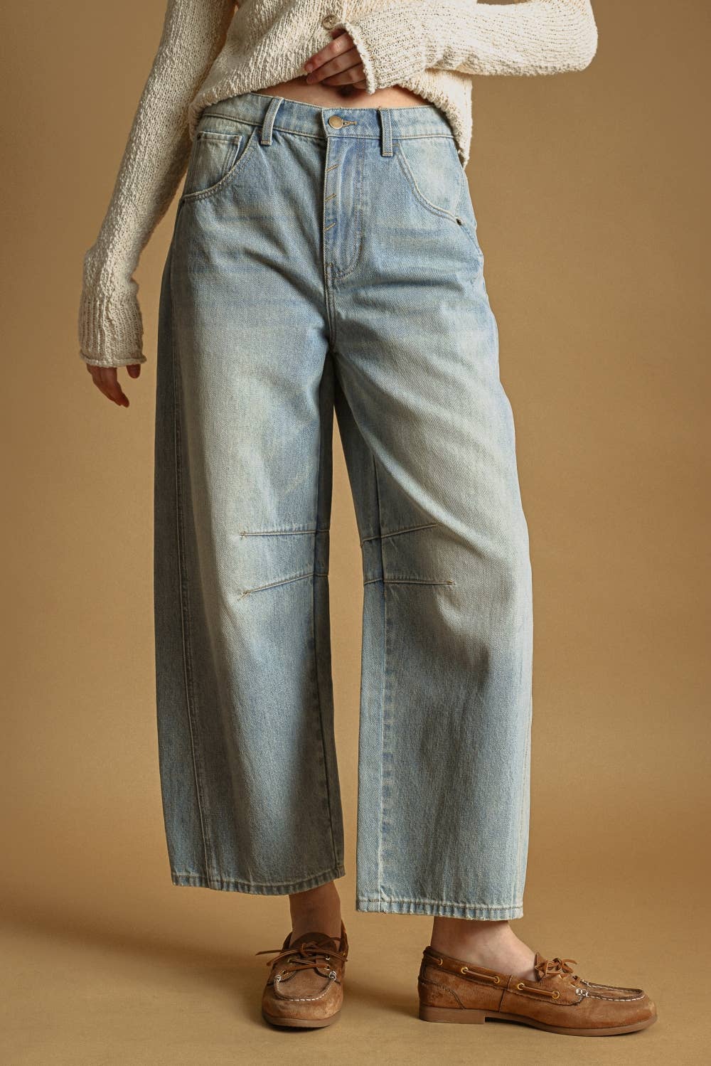 Light Washed Denim Barrel Pants