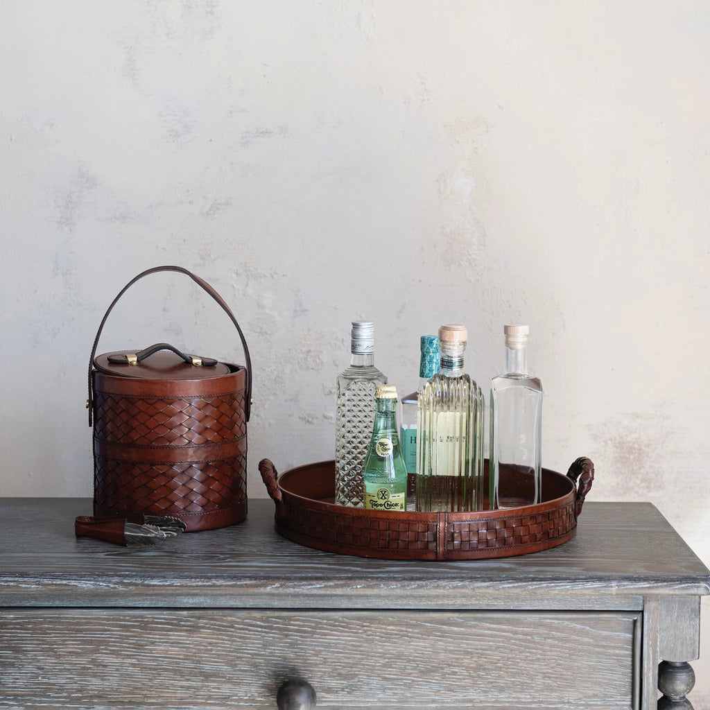 Leather Tray with Braided Handles