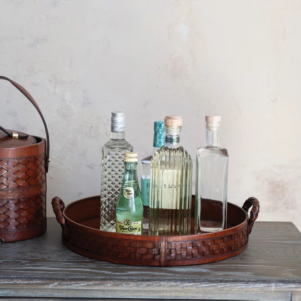 Leather Tray with Braided Handles