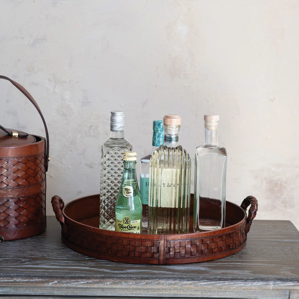 Leather Tray with Braided Handles
