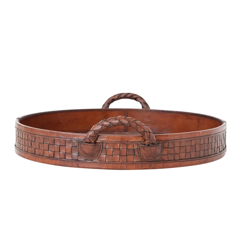Leather Tray with Braided Handles