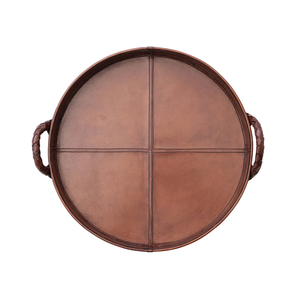 Leather Tray with Braided Handles