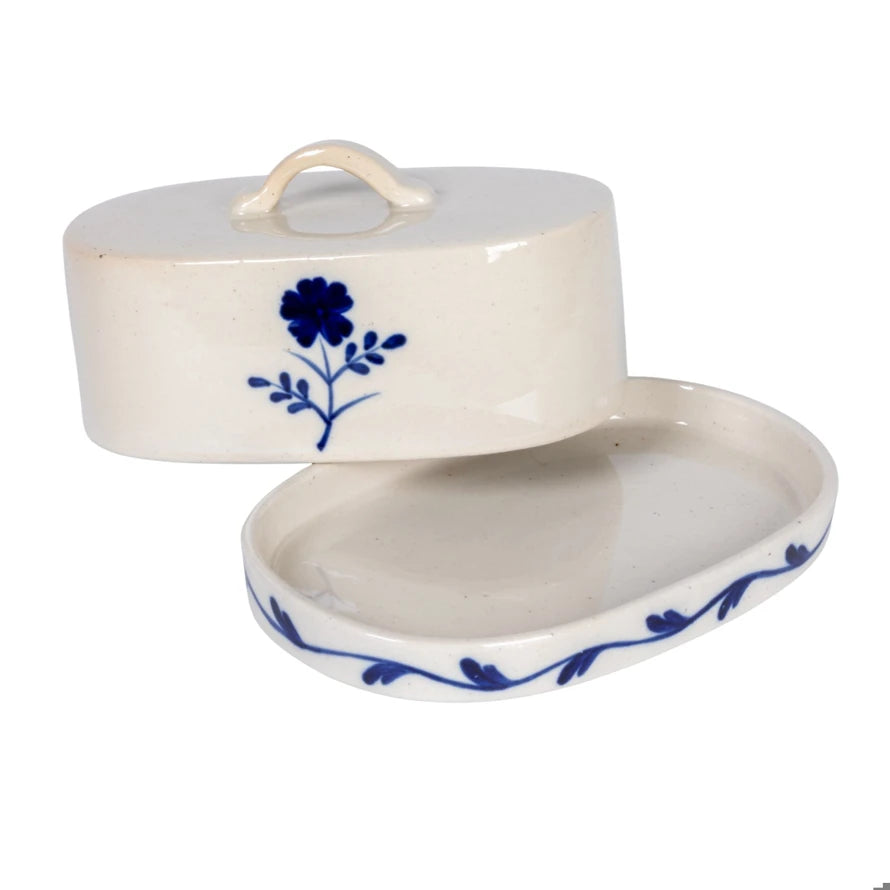 Blue & White Flower Butter Dish