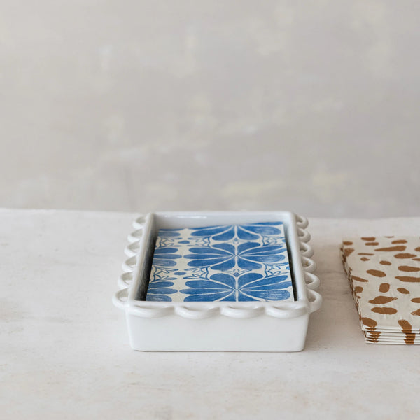 Stoneware Scalloped Napkin Holder