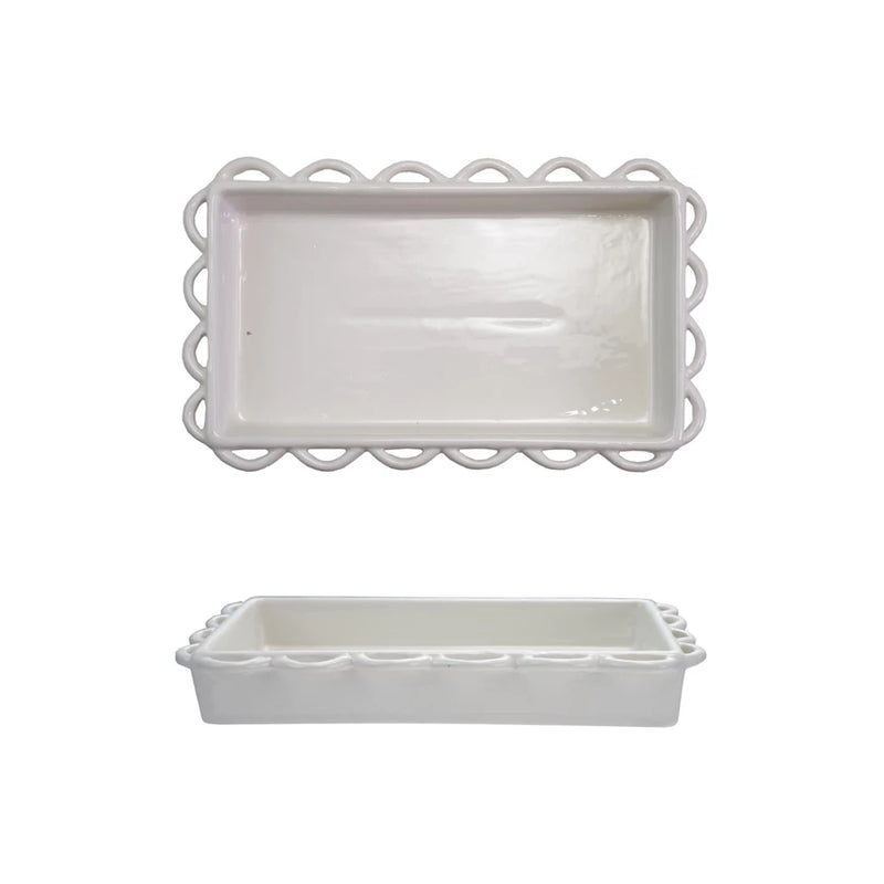Stoneware Scalloped Napkin Holder