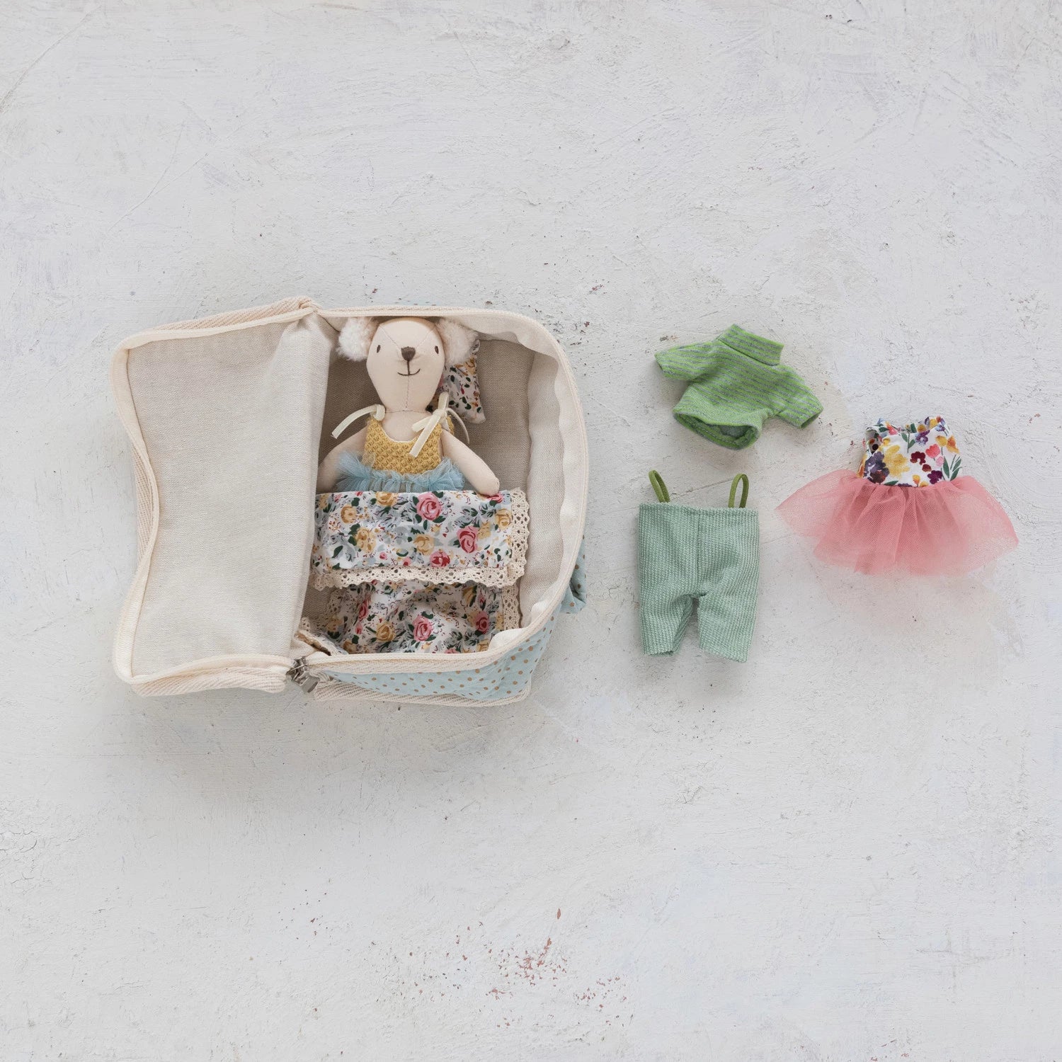 Doll and Outfits Fabric Suitcase Bed