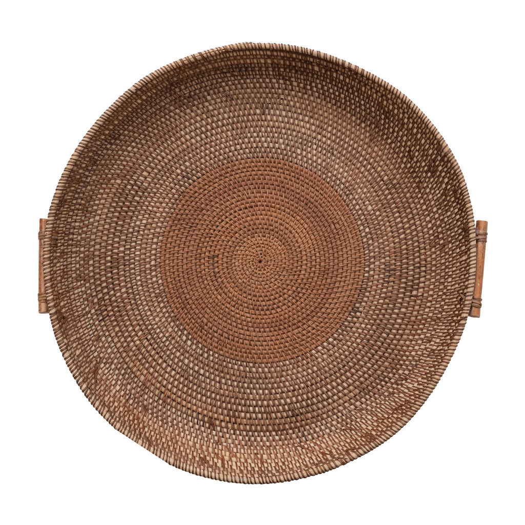 Decorative Woven Rattan Tray with Handles