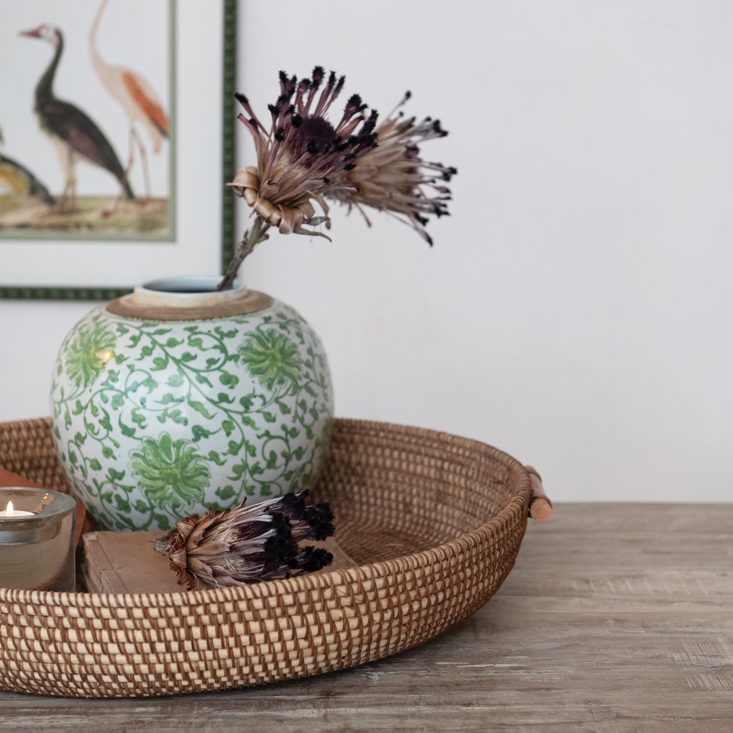 Decorative Woven Rattan Tray with Handles