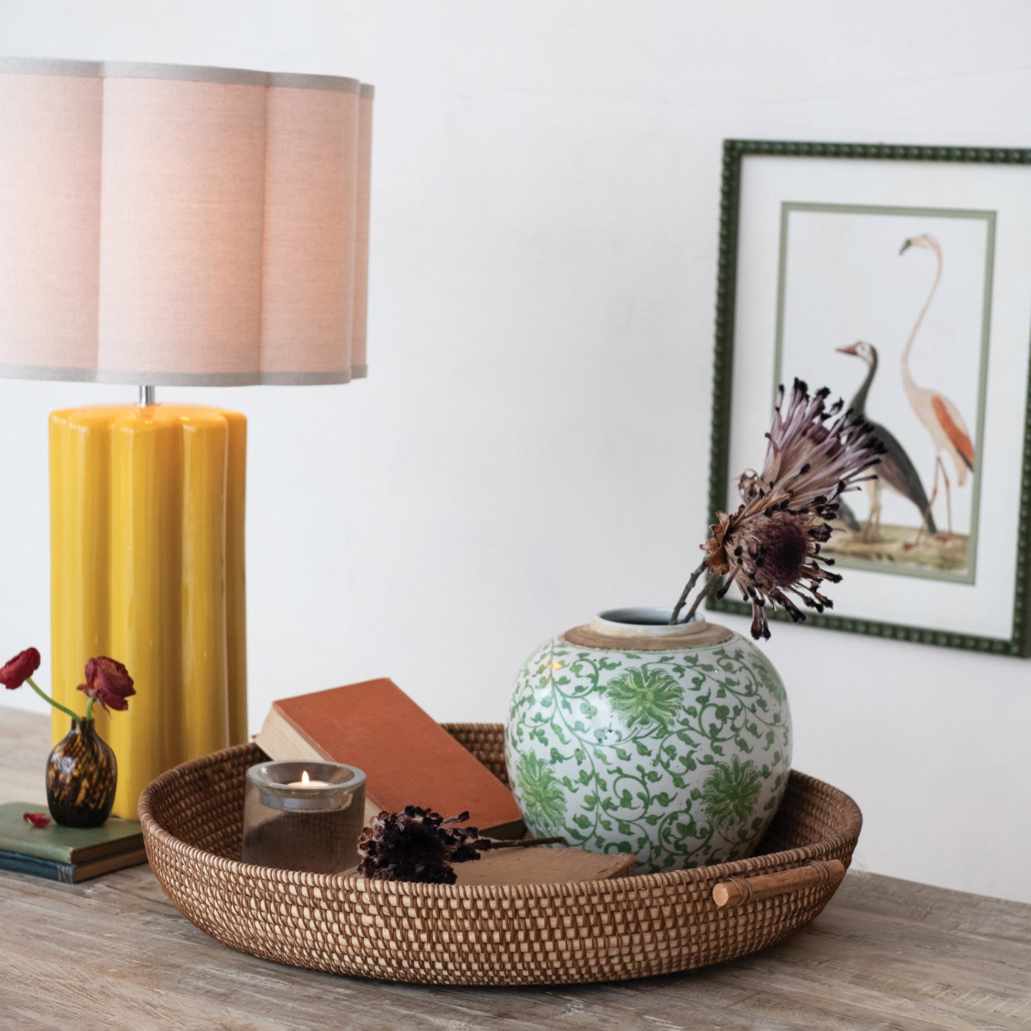 Decorative Woven Rattan Tray with Handles