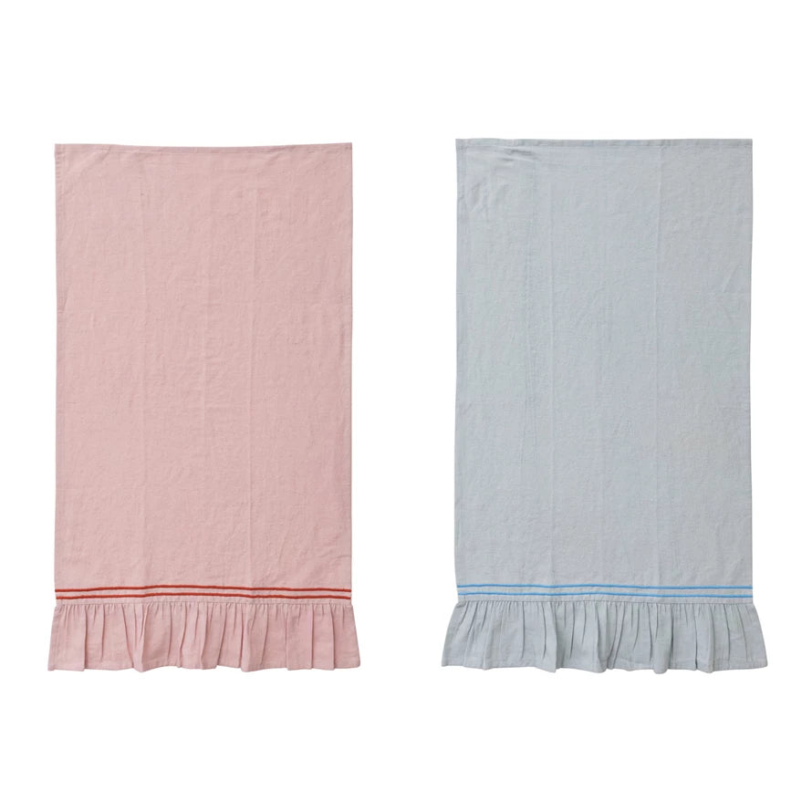 Embroidered Ruffle Tea Towel