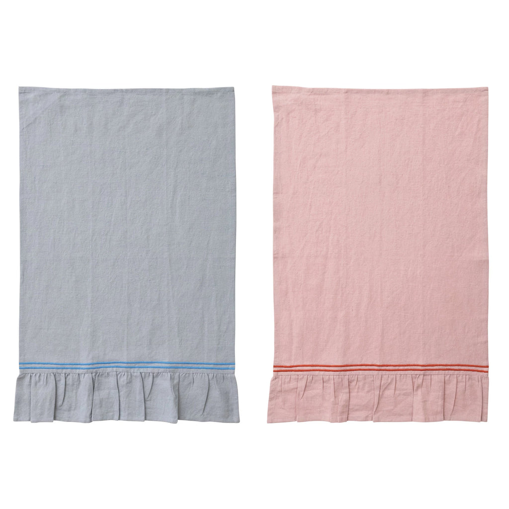 Embroidered Ruffle Tea Towel
