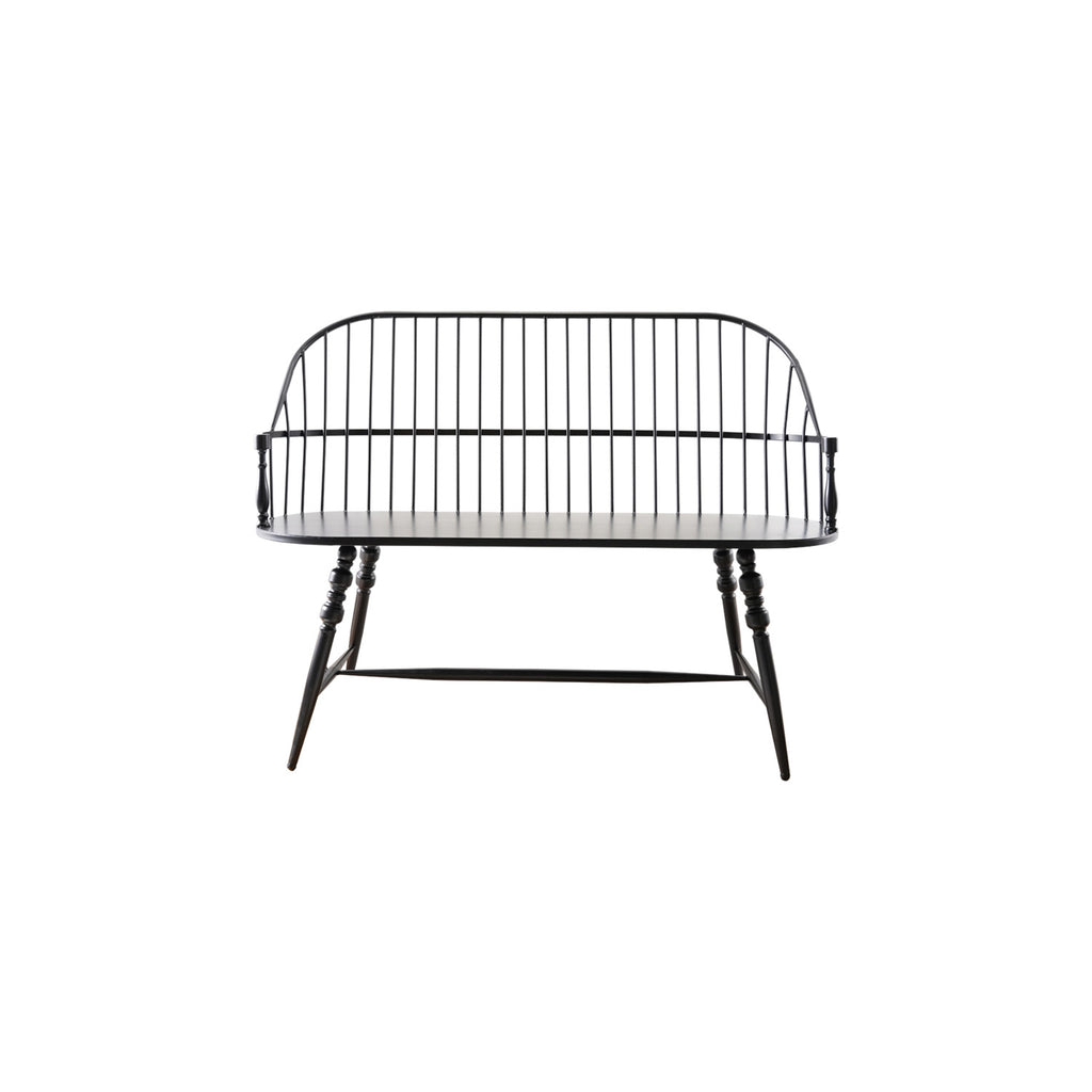 Black Metal Slatted Bench with Turned Legs