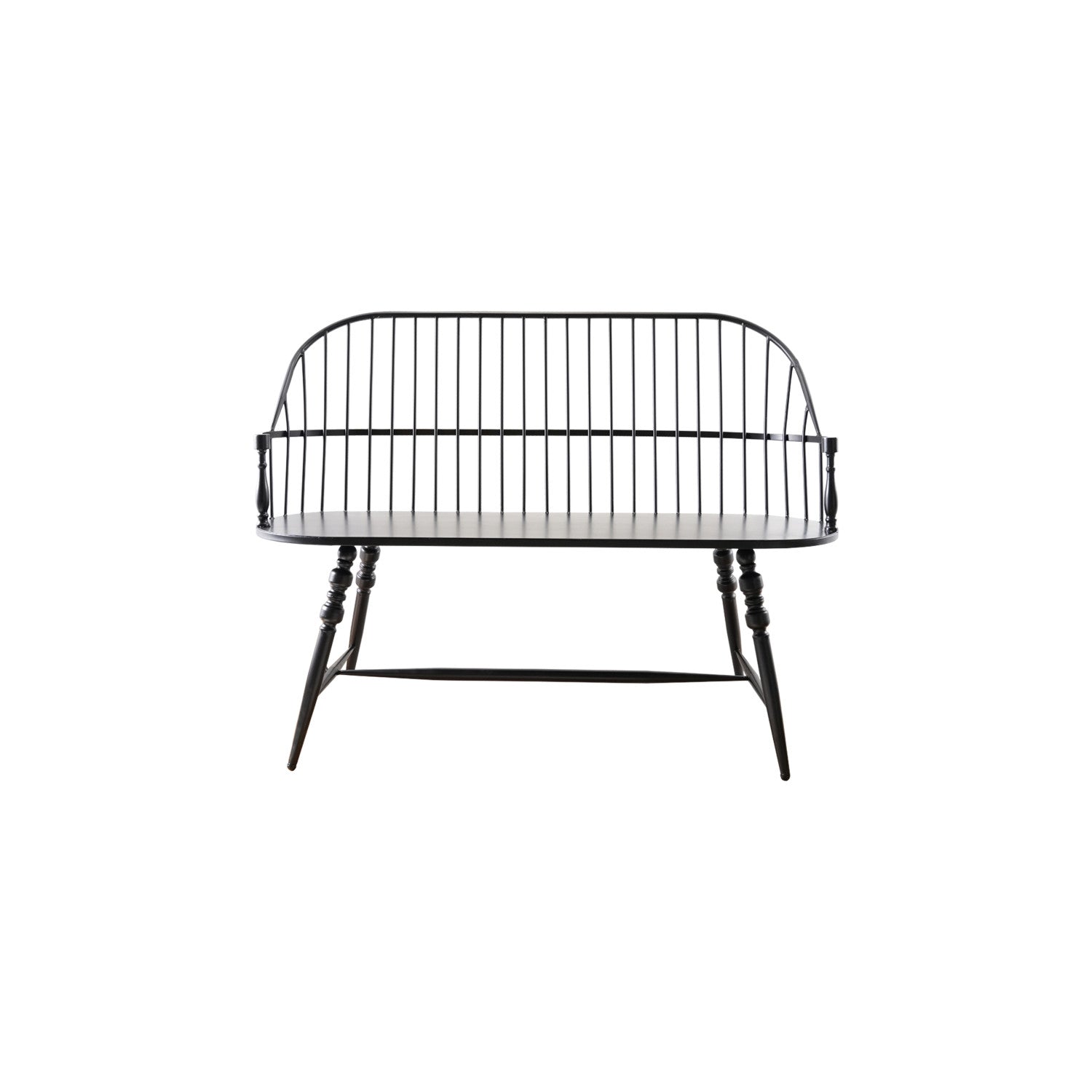 Black Metal Slatted Bench with Turned Legs
