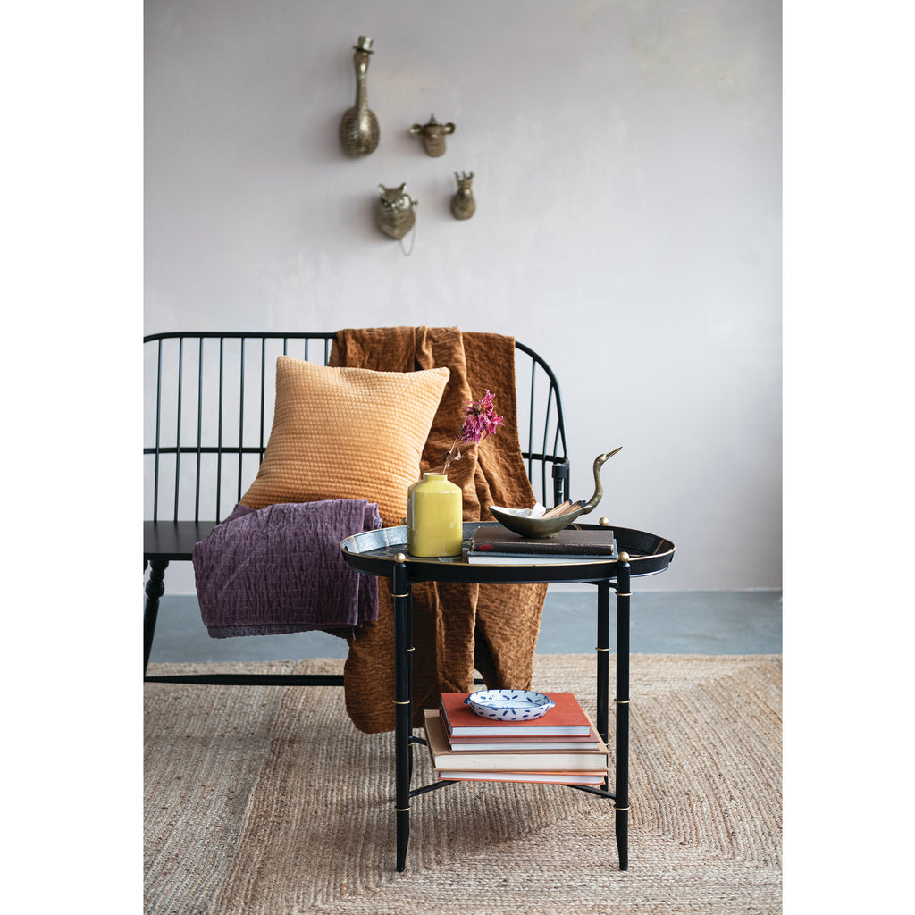 Black Metal Slatted Bench with Turned Legs