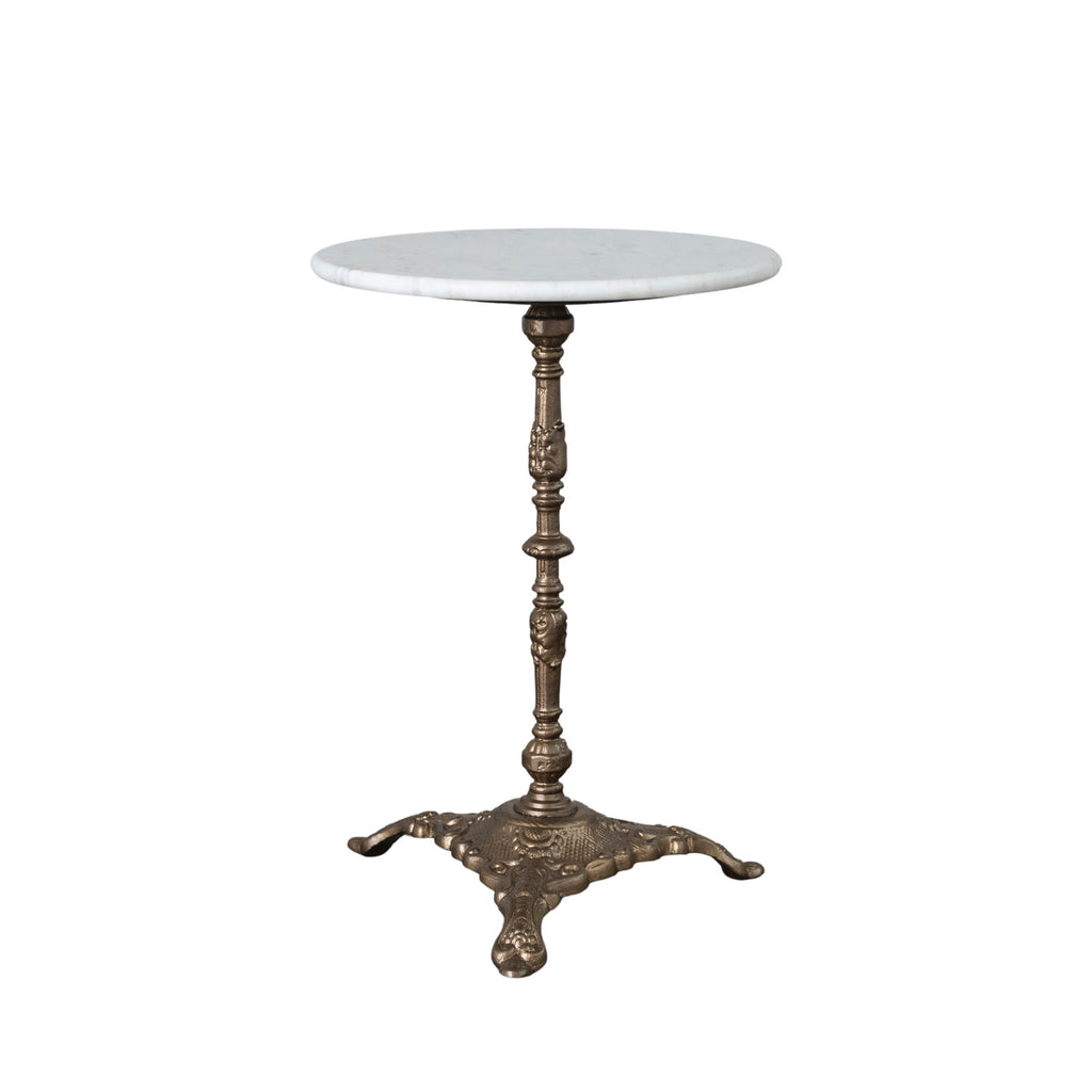 Marble Side Table with Embossed Metal Base