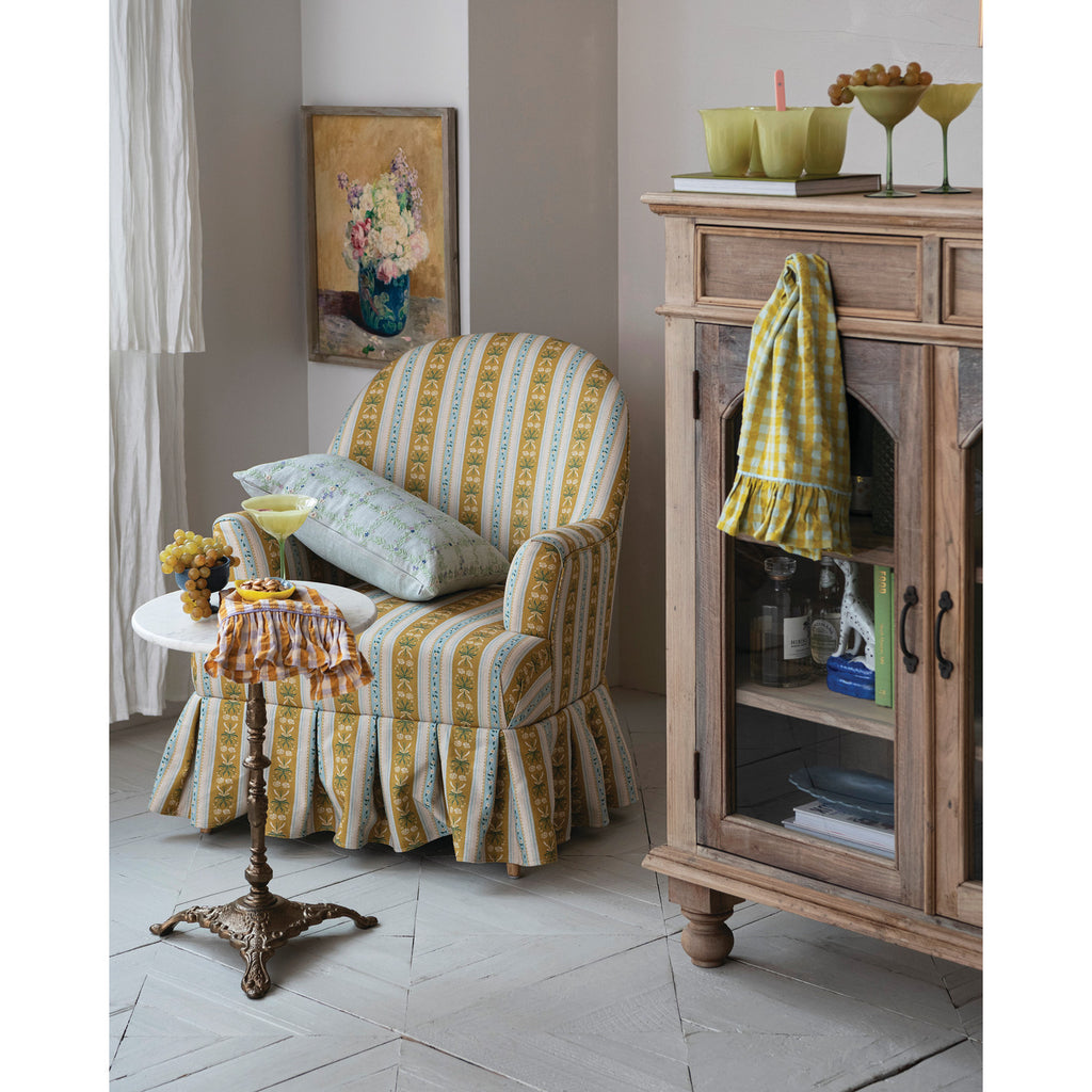 Marble Side Table with Embossed Metal Base