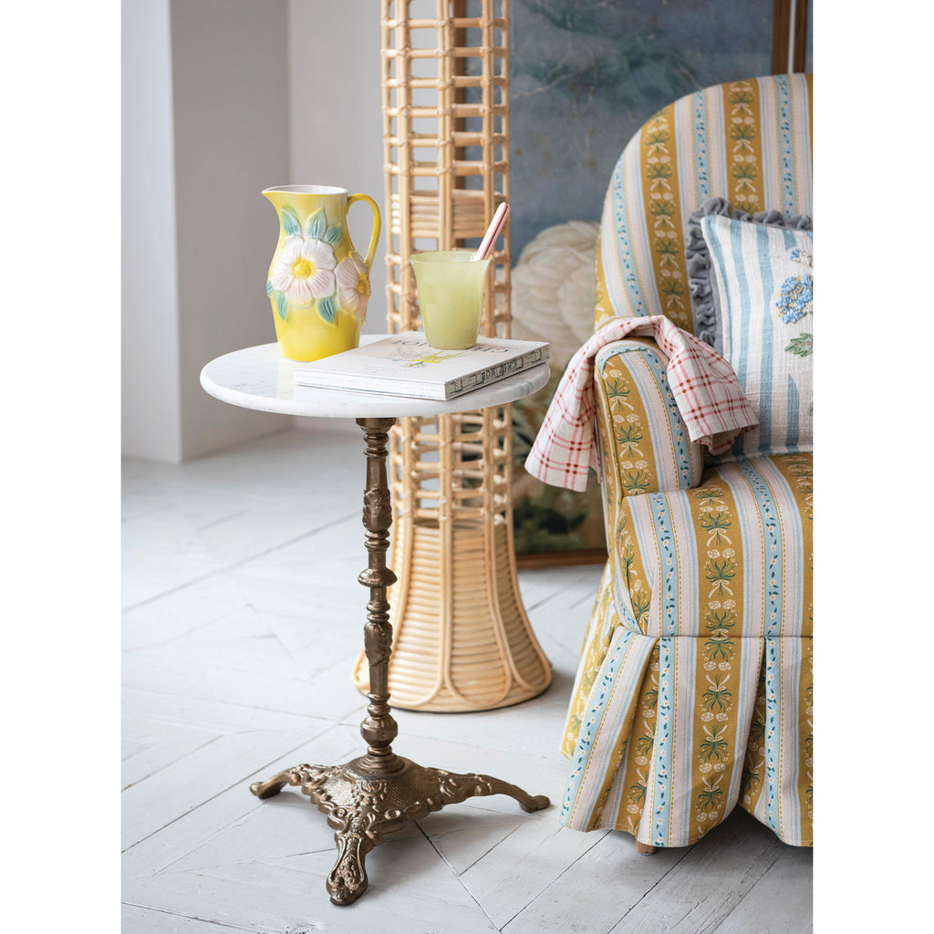 Marble Side Table with Embossed Metal Base