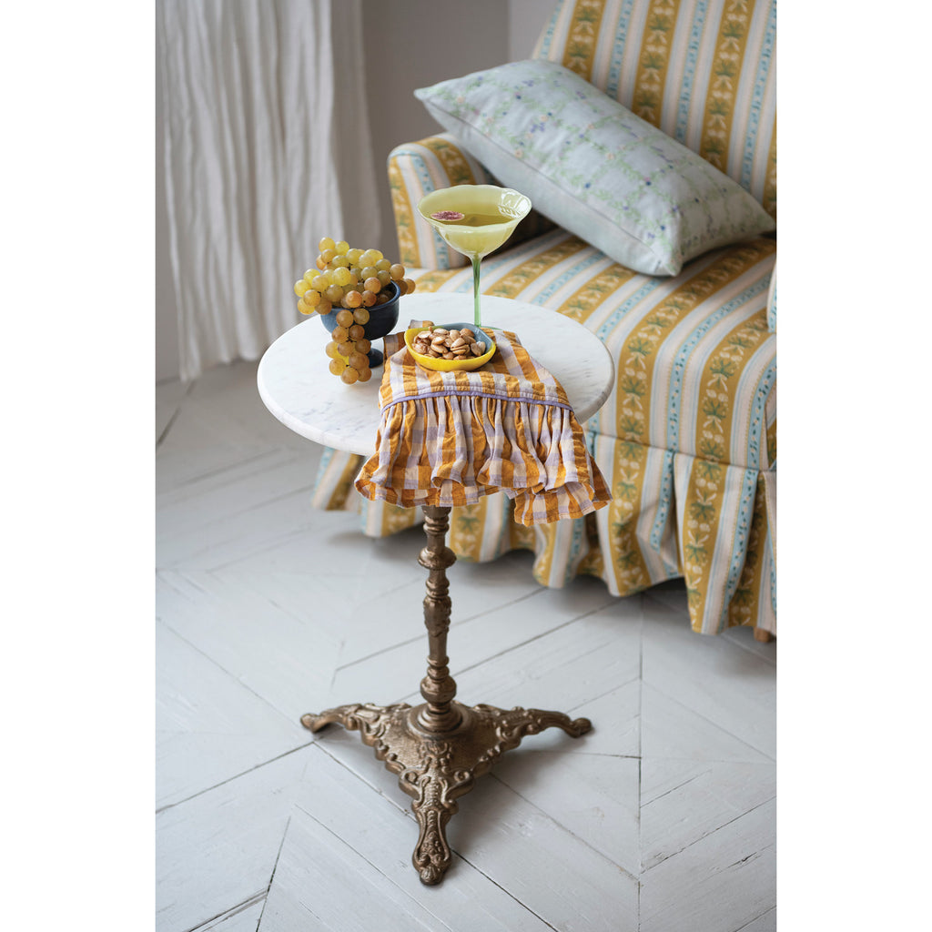 Marble Side Table with Embossed Metal Base