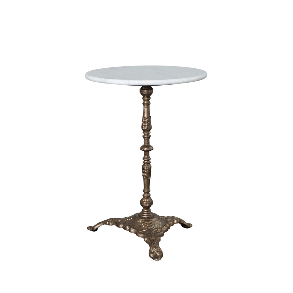 Marble Side Table with Embossed Metal Base
