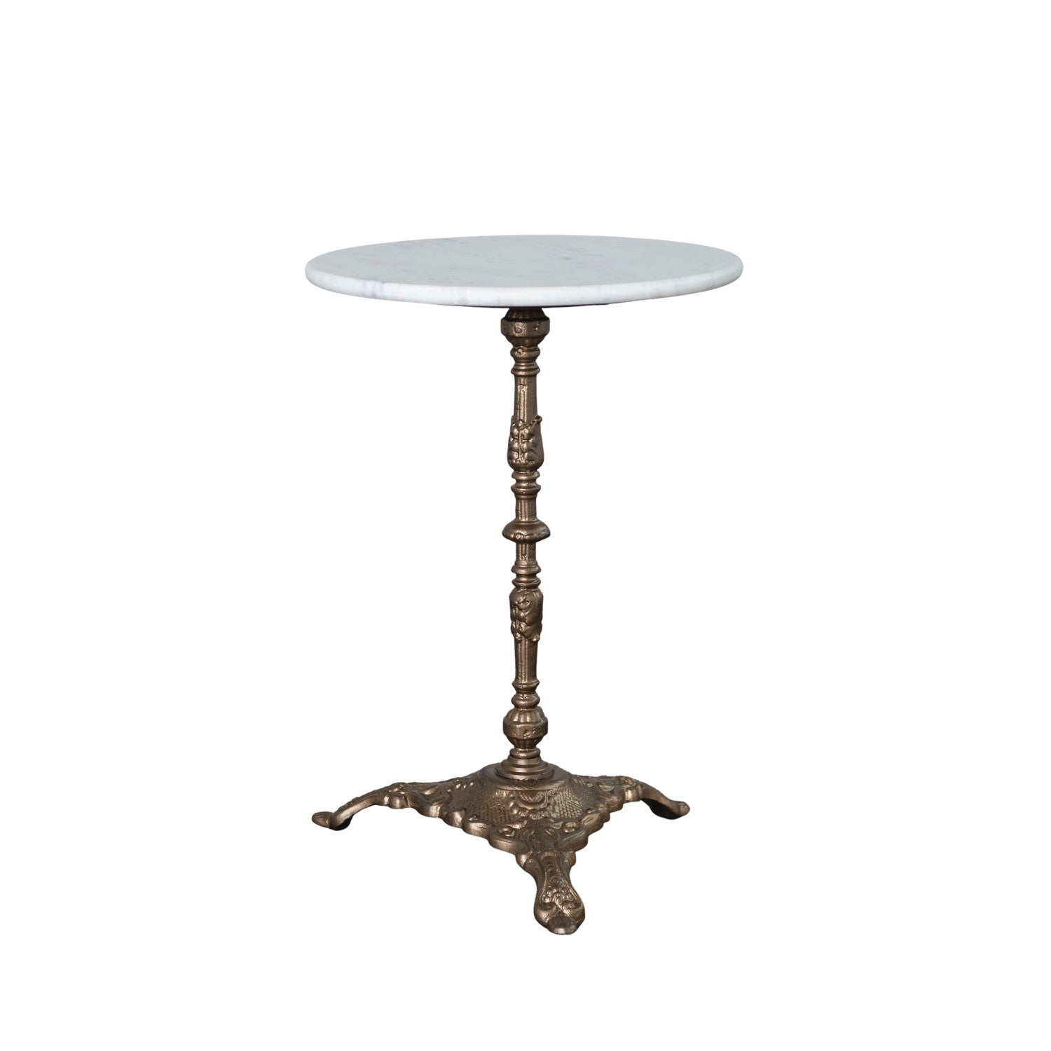 Marble Side Table with Embossed Metal Base