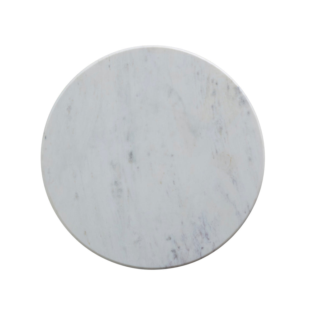Marble Side Table with Embossed Metal Base