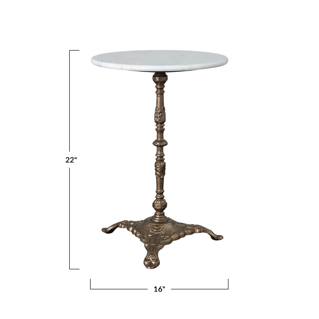 Marble Side Table with Embossed Metal Base