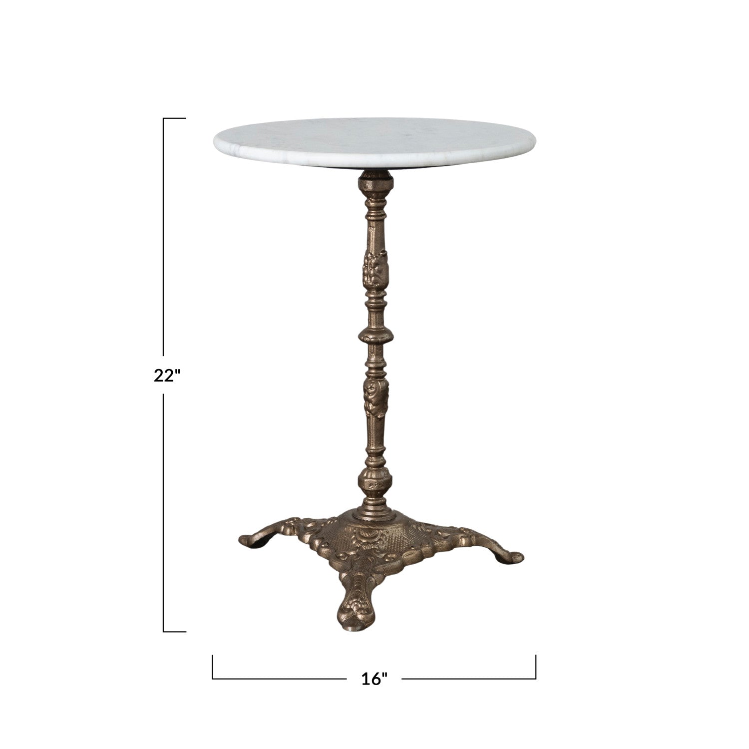 Marble Side Table with Embossed Metal Base