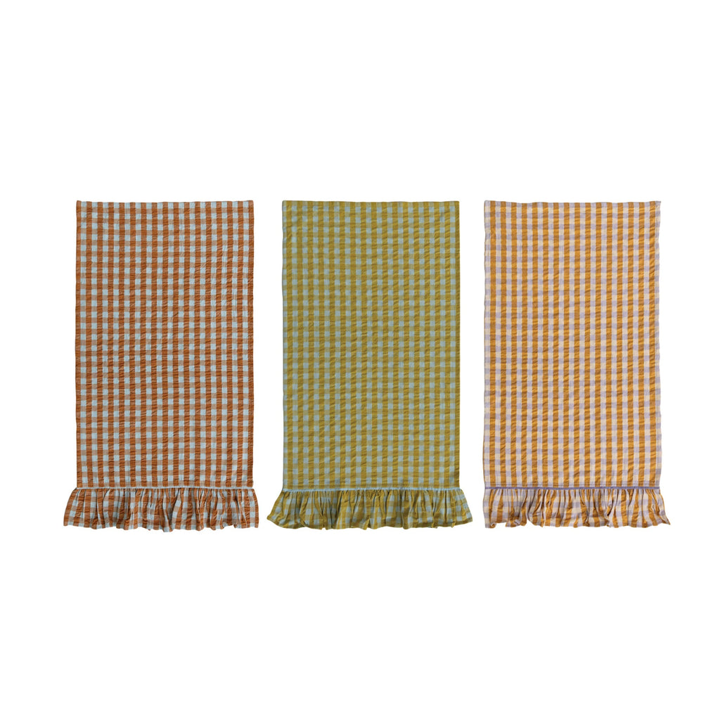 Check Pattern Ruffle Tea Towel