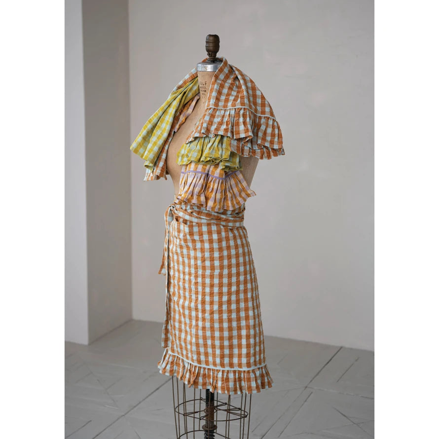 Check Pattern Ruffle Tea Towel