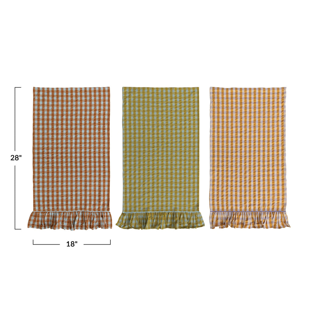 Check Pattern Ruffle Tea Towel