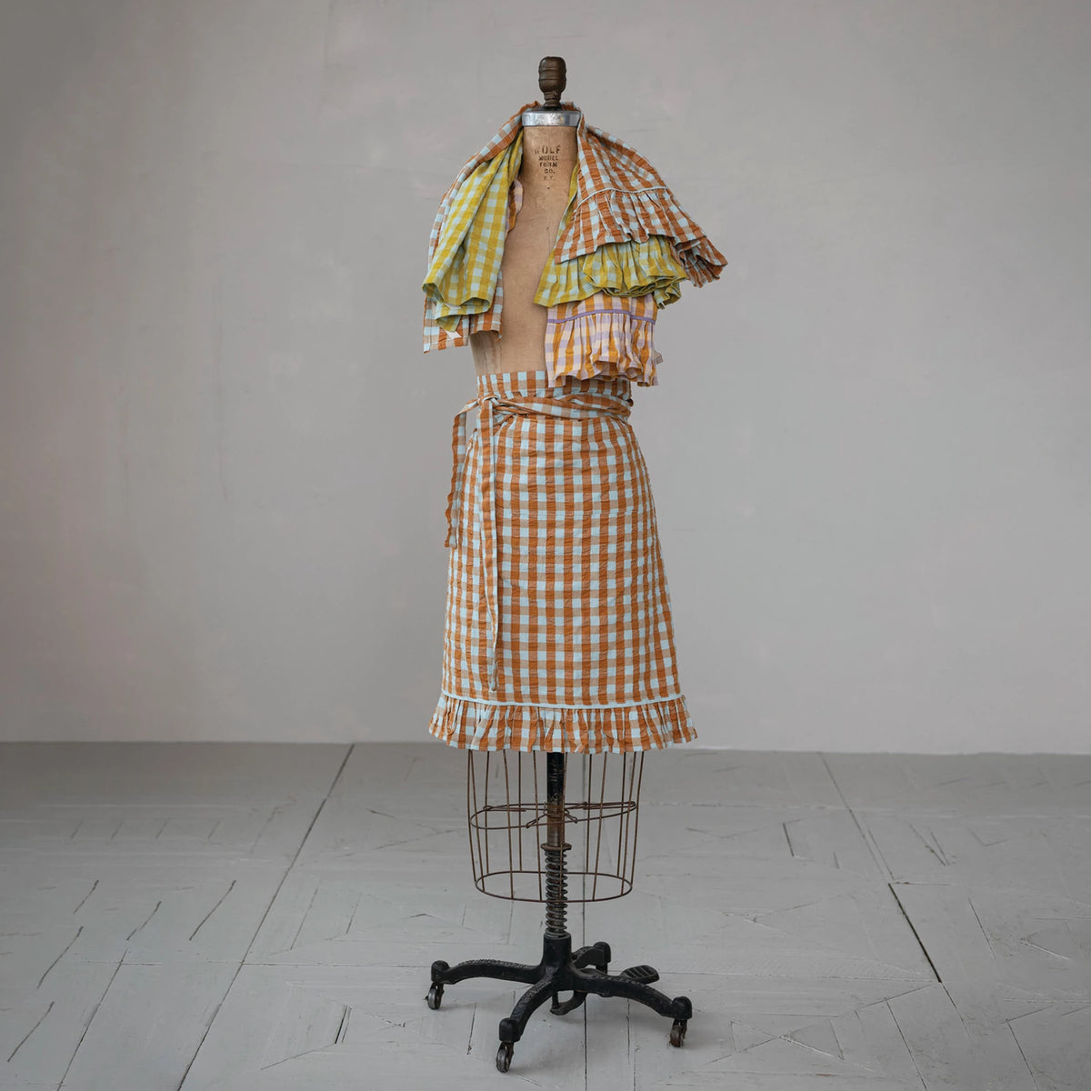 Brown & Blue Check Half Apron with Pocket