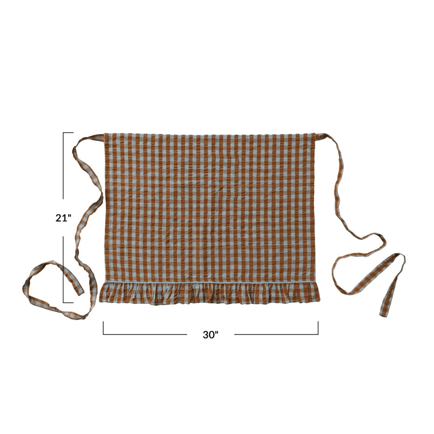 Brown & Blue Check Half Apron with Pocket