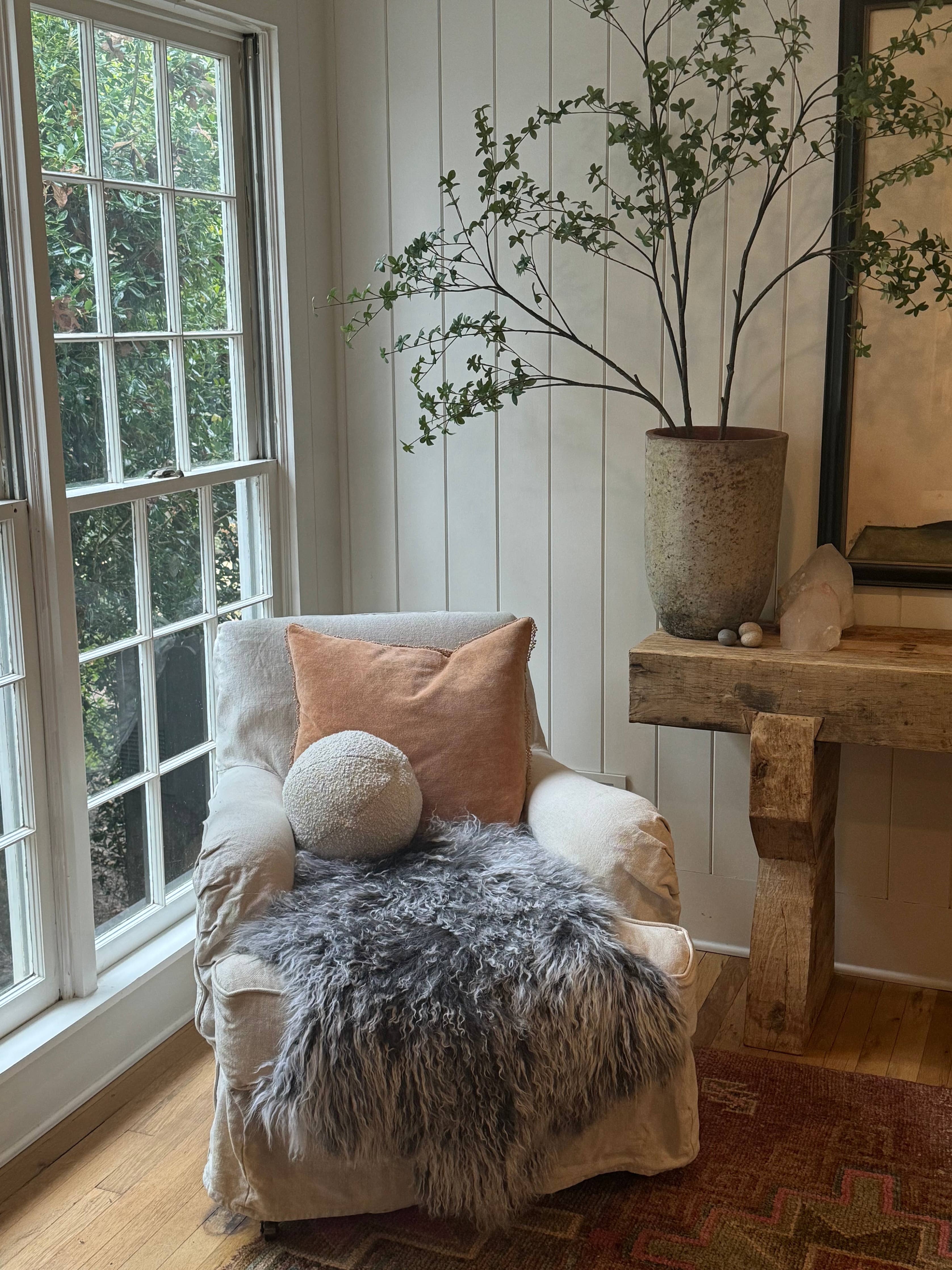 Blush Velvet Pillow With Poms