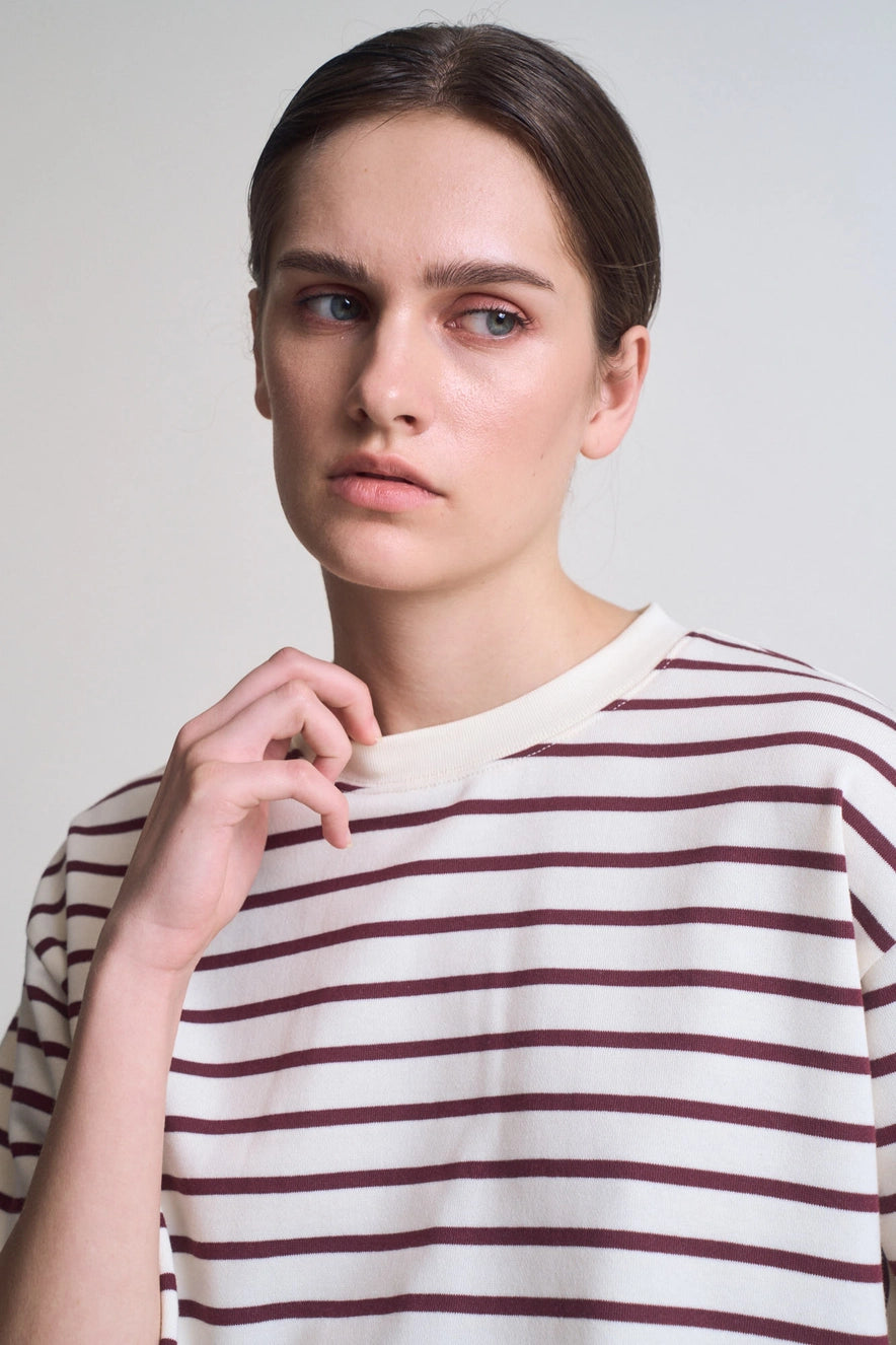 Loose Fit Cropped Stripe T-Shirt