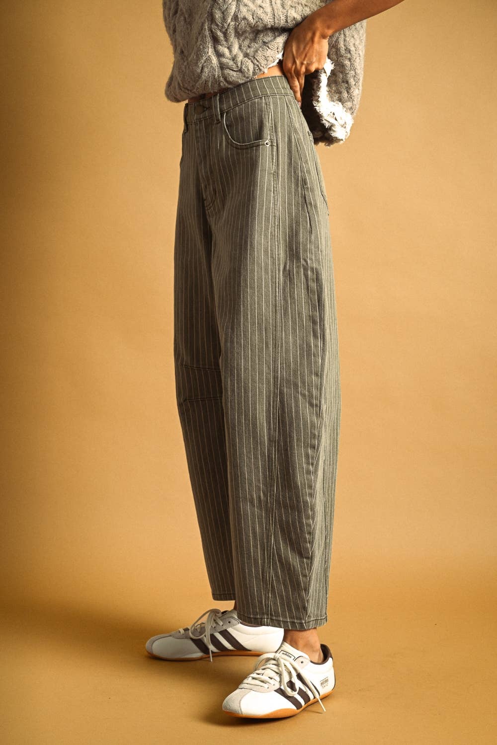 Pinstriped Barrel Pants