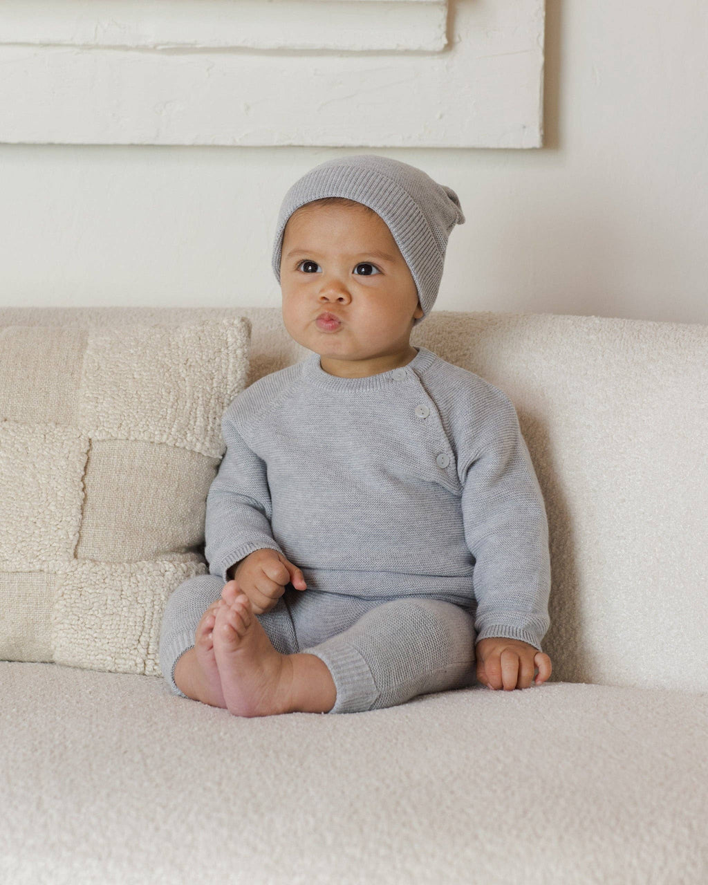 Heathered Dusty Blue Baby Bear Beanie