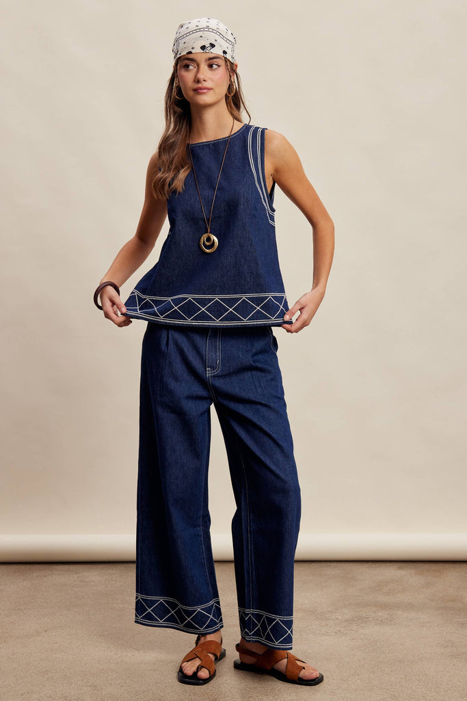 Denim Tank & Pants Set in Washed Indigo