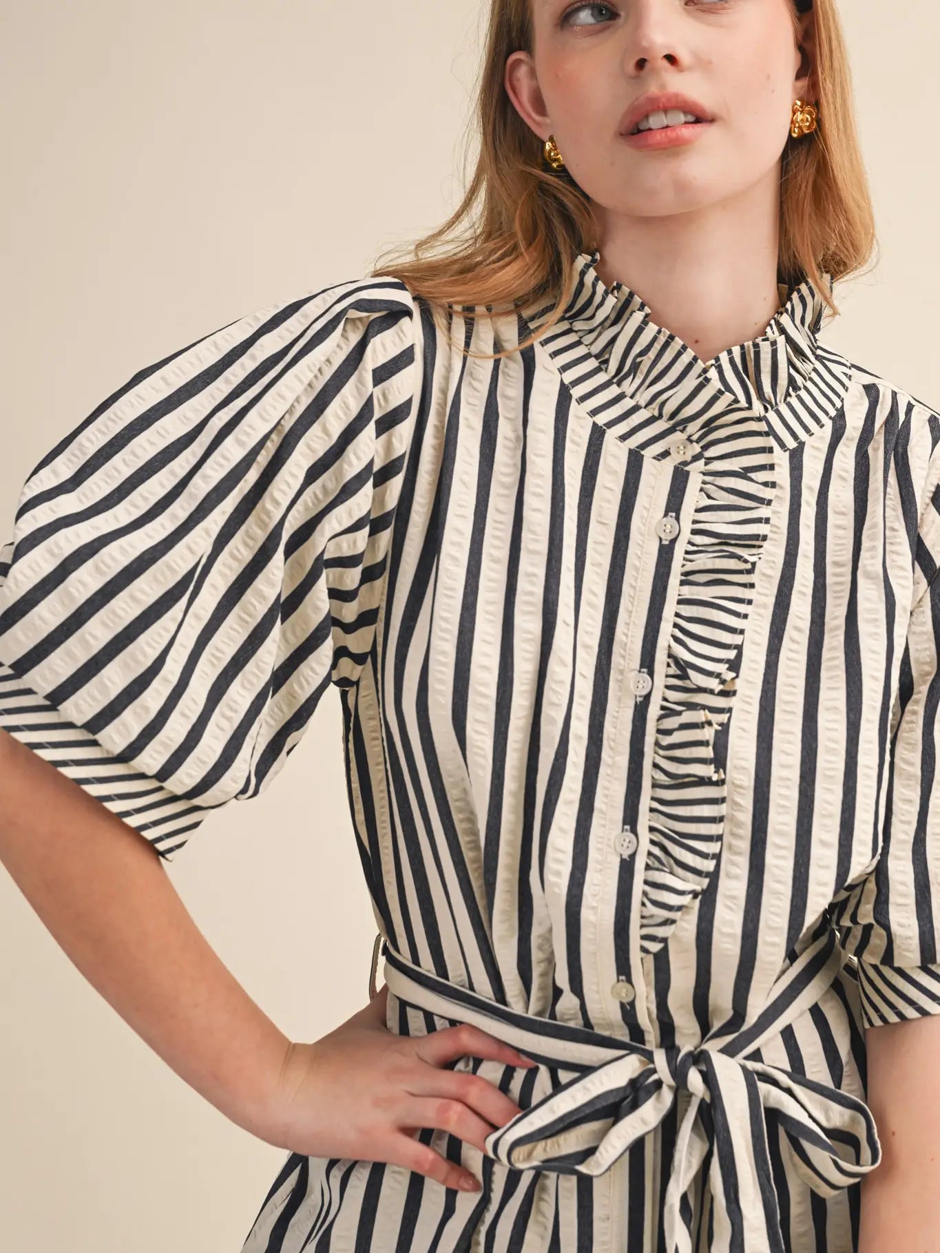 Striped Ruffled Button Down Mini Dress