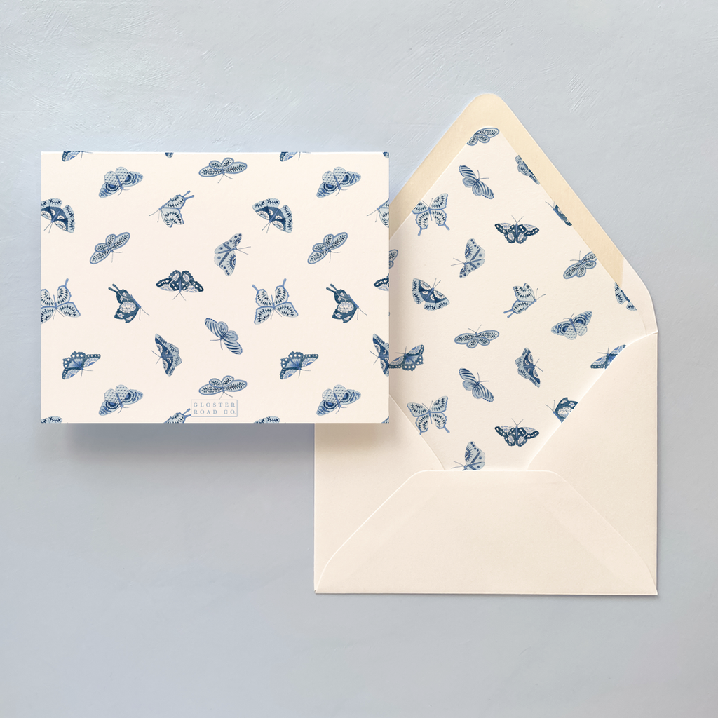 Porcelain Butterflies Folded Notecard Set