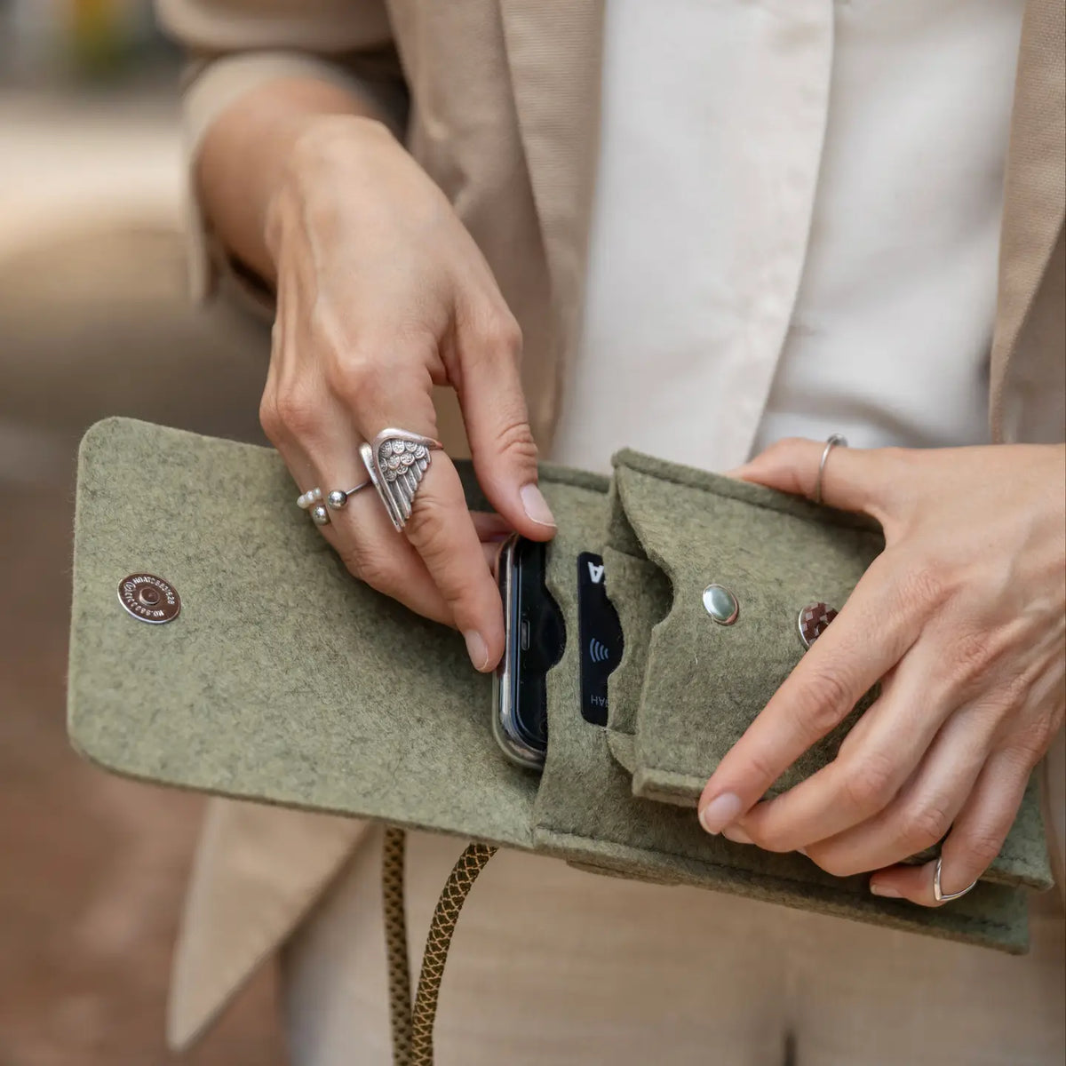 Compact Wool Felt Phone Bag