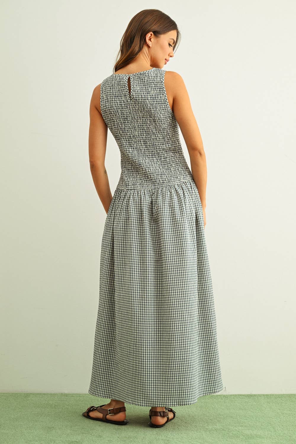 Mini Gingham Sleeveless Long Dress