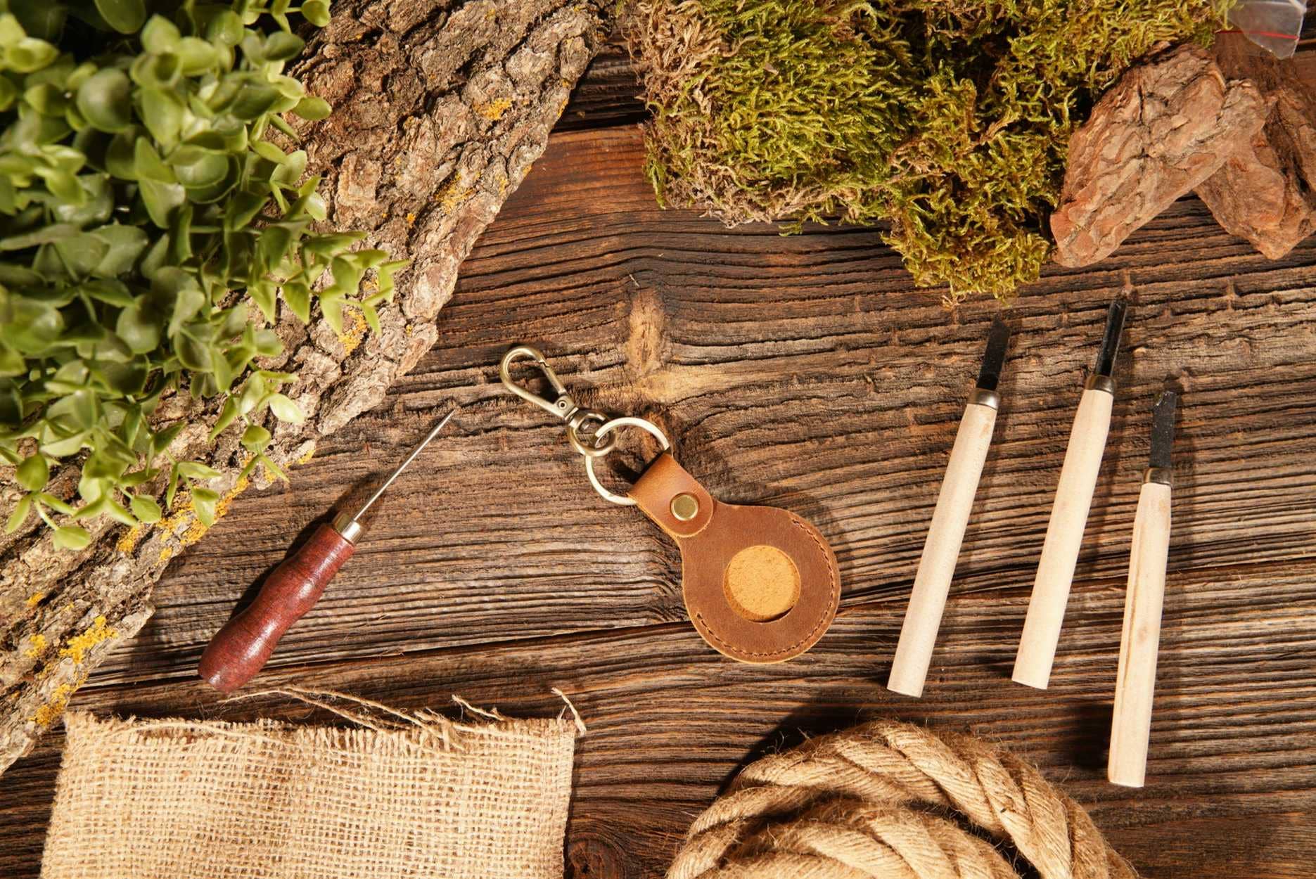 Genuine Leather AirTag Keychain