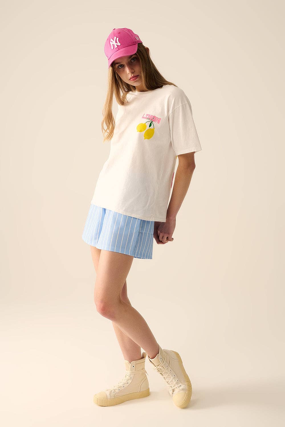 Lemon Print Relaxed White T-Shirt