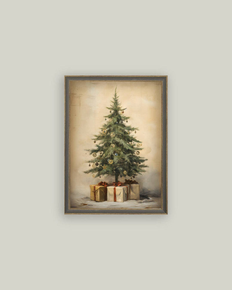 Christmas Tree with Presents Framed Antique Art