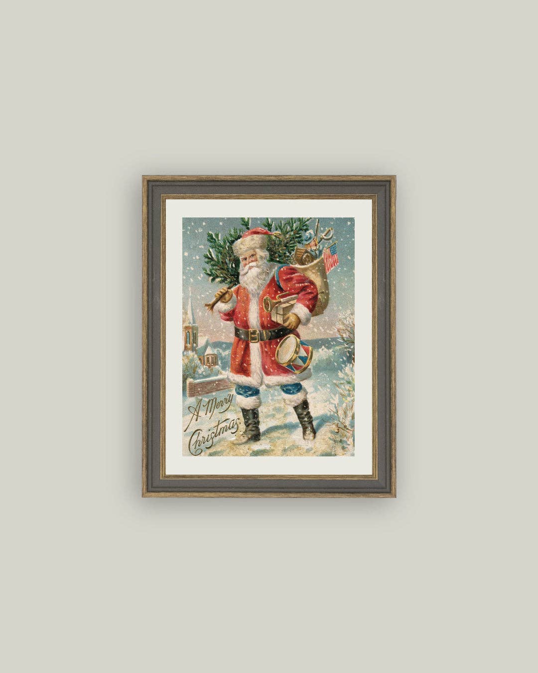 Travel Santa Framed Antique Art